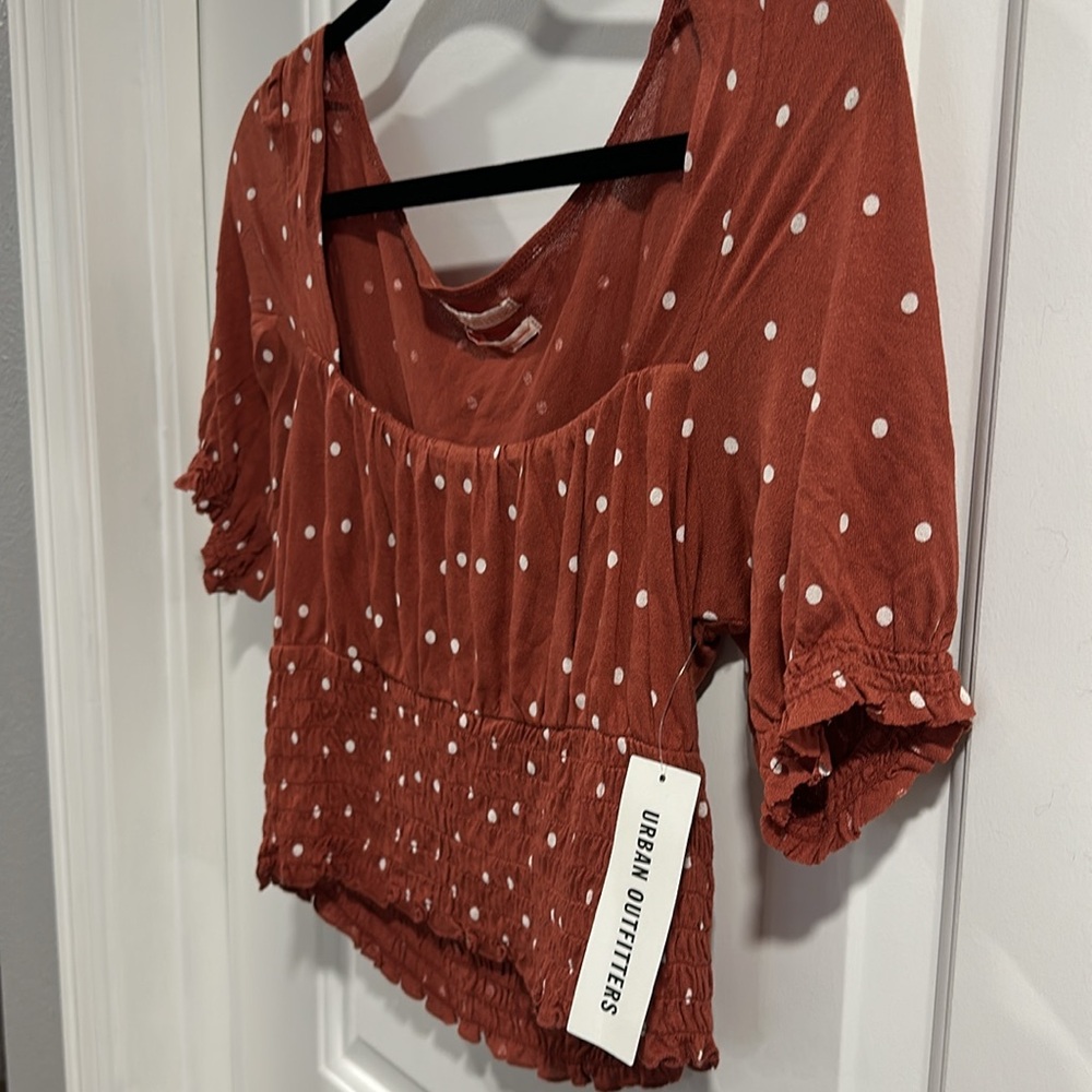 NWT Urban Outfitters Terra Cotta Smocked Waist Cap Sleeve Top Size Medium - Picture 5 of 6